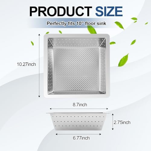 Tuanse 1 Pcs 10 x 10 x 3'' Stainless Steel Commercial Floor Drain Strainer - Image 2