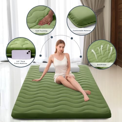 SCHNAUZER HOME Japanese Floor Mattress Futon Mattress Full 3.5" Thick Green - Image 2