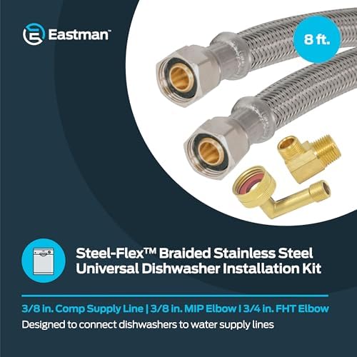 Eastman 8 Ft. Dishwasher Installation Kit, Braided Stainless Steel Supply Line - Image 2