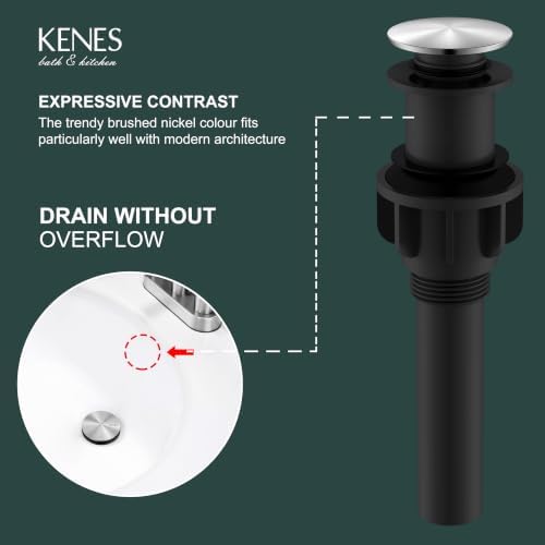 KENES Brushed Nickel Pop Up Bathroom Sink Drain Assembly Without Overflo - Image 3