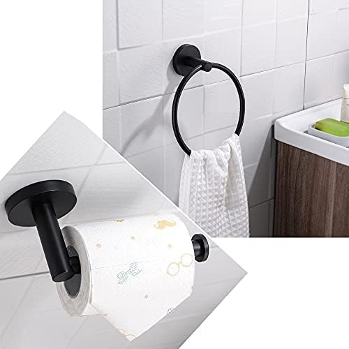 2pcs Matte Black Toilet Paper Holder and Towel Ring Set, Stainless Steel - Image 7