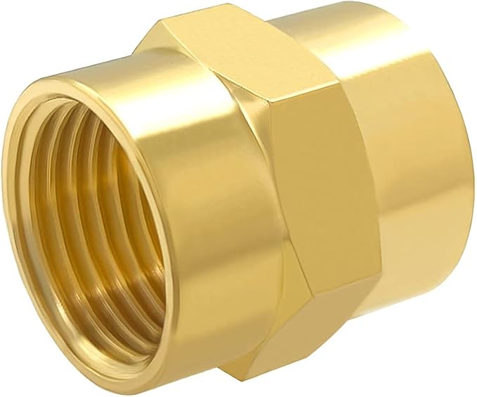 Hooshing 2PCS Brass Coupling Pipe Fitting, 1/2" x 1/2" NPT Female Coupler - Image 4
