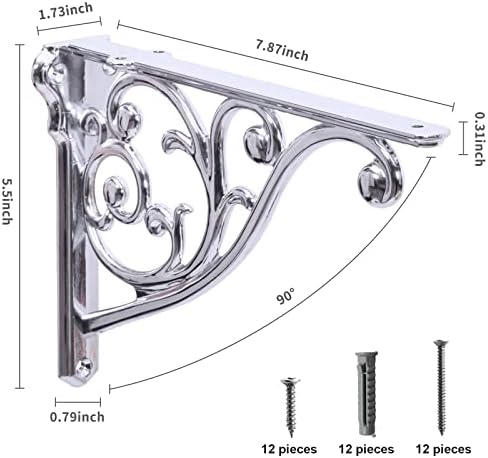 Shelf Brackets 8 Inch 4PCS Heavy Duty Polished Chrome Wall Bracket Baroque - Image 2