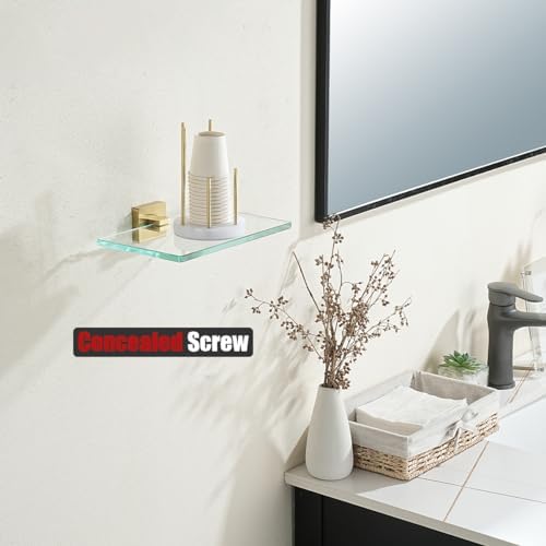 JQK Bathroom Glass Shelf Gold, Tempered Glass Shower Storage 8 by 5 inches - Image 5
