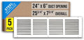 Fits 24x6 Duct Opening | Steel Return Air Grille by Handua | Vent Cover Grill by Handua