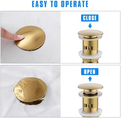 JONKEAN Brushed Gold Pop Up Drain Without Overflow - Image 4