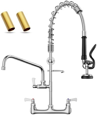 Commercial Faucet with Pre-Rinse Sprayer, Hurran 8 Inch Center 25" Height Wall by Hurran