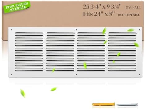 24x8 Steel Return Air Grille, HVAC Vent Cover Fits 24"W x 8"H Duct Opening by SmartSolutionsforHome
