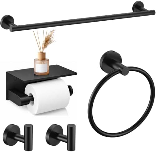 5 Pieces Matte Black Bathroom Hardware Accessories Set, 24 Inch SUS304 by Meetuniquestylesandneeds