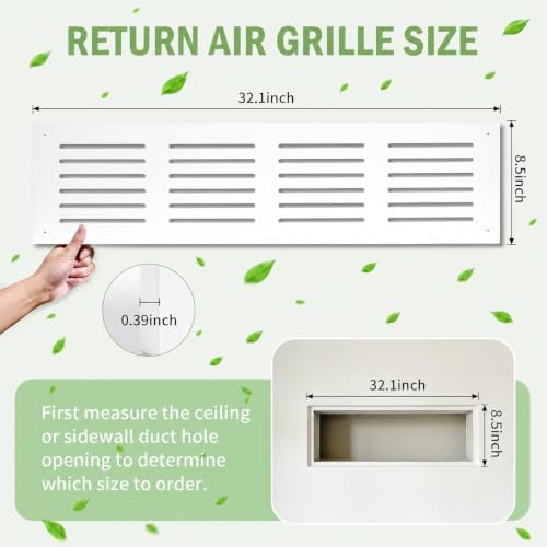 Return Air Grille Cover 32“ x 8.5”, Fits 28 x 5.5 Duct Opening, Durable PVC - Image 3