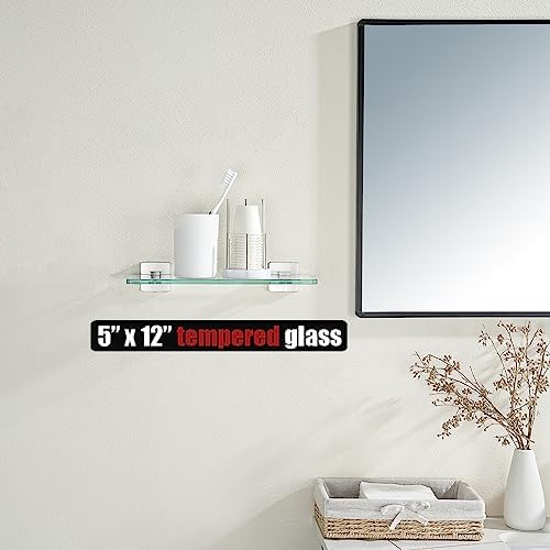 JQK Bathroom Glass Shelf, Tempered Glass Shower Storage 12 by 5 inches - Image 2