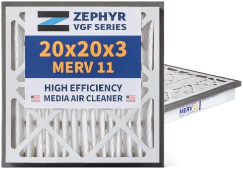 Zephyr 20x20x3 VGF Merv 11 Pleated 3" Air Cleaner Filters. Box of 2 by Unknown