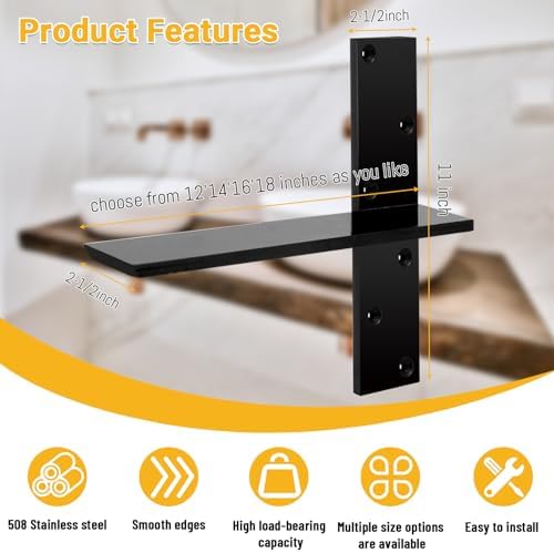 3/8" Thick Heavy-Duty Floating Shower Bench Brackets -18" L x 2.5" W Wall Mount - Image 3