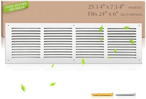 24x6 Steel Return Air Grille, HVAC Vent Cover Fits 24"W x 6"H Duct Opening by SmartSolutionsforHome