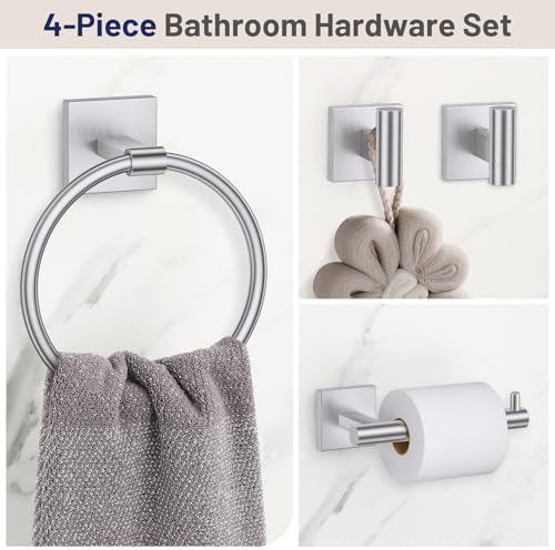 Towel Ring Set 4 Piece Bathroom Hardware Set Includes Towel Ring 2 Towel Hooks - Image 2