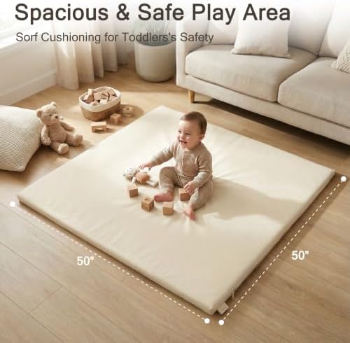 Vegan Leather Baby Play Mat, 50x50 Thick Cushioned Waterproof Playpen Mat - Image 3