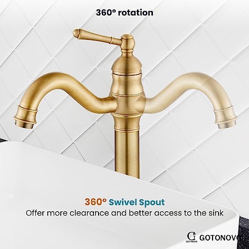 gotonovo Vintage Bathroom Vessel Sink Faucet, Antique Brass, - Image 6
