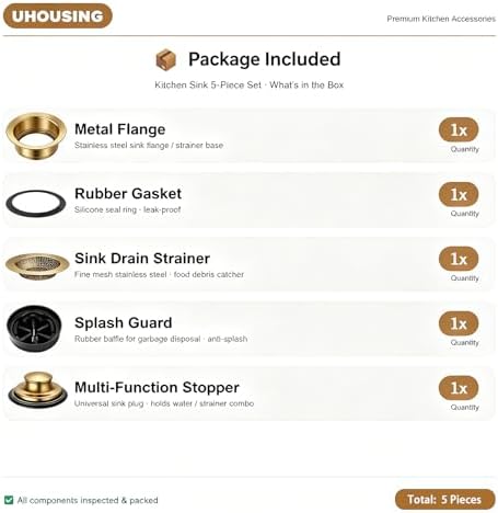 Garbage Disposal Flange 5-Piece Kit, 3.5" Putty-Free Leak-Proof Sink Stopper by - Image 7