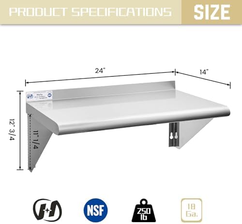 Hally Stainless Steel Shelf 14"x24" NSF Commercial Wall Mount Rack Shelving - Image 3