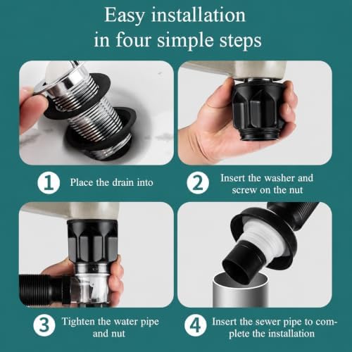 Bathroom Sink Drain Kit with Flexible Expandable P-Trap, Pop Up Stopper and - Image 3