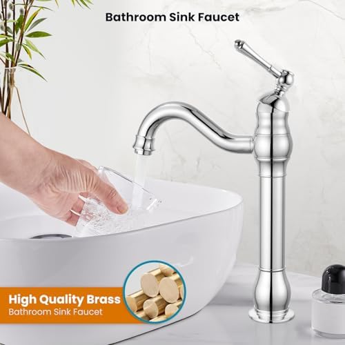 gotonovo Vintage Bathroom Vessel Sink Faucet, Polish Chrome, No Drain - Image 2
