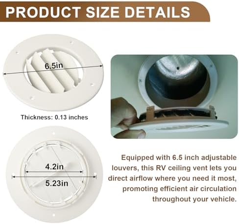 Ketofa 6.5 Inch RV Ceiling Vent Cover, 4-5/8 Inch Duct, 2 Pack - Image 3