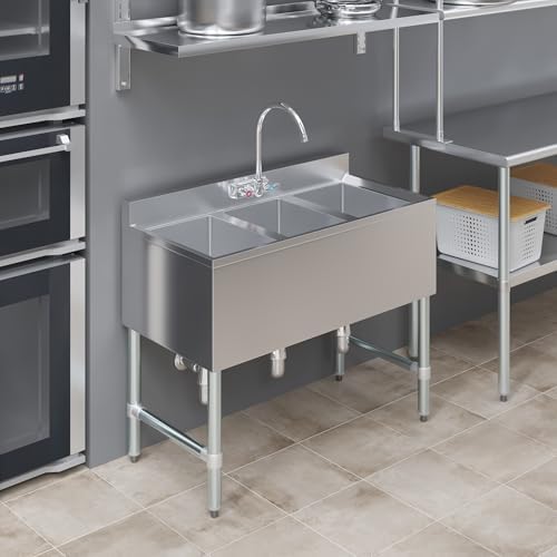 AmGood 38 in. x 19 in. Three Bowl Commercial Underbar Sink - Image 6