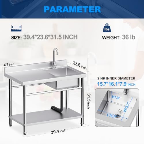 39" Stainless Steel Utility Sink - Image 4
