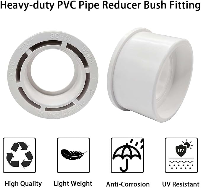 YSIL PVC Reducer Bushing 3" X 2" Fitting 1Pack | PVC Pipe Reducer Bush - Image 4