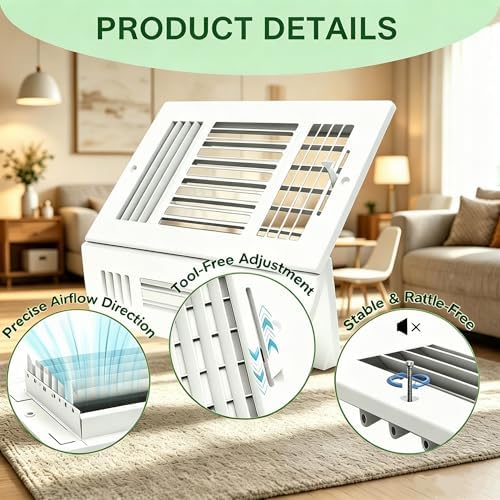 10x6 Inch Duct Opening 3-Way Steel Ceiling Register, Sidewall Air Vent Grille - Image 4