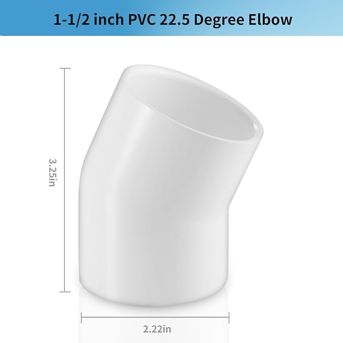 LESSO 1-1/2 Inch 22.5 Degree PVC Elbow Pipe Fitting, SCH40 White, 2 Pack | - Image 2