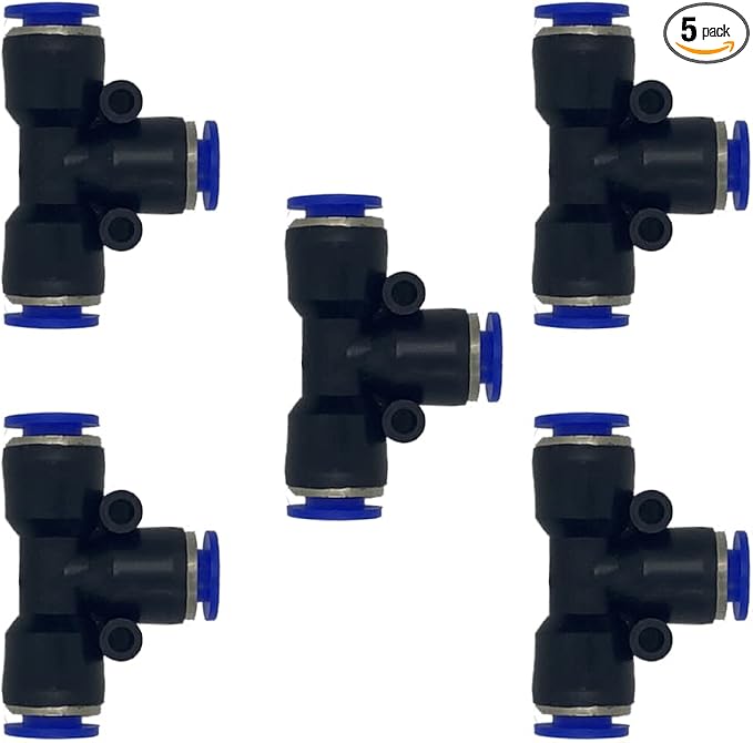 5 Pcs 8mm x 8mm x 8mm Pneumatic T Shaped 3 Way Tube Reducer Connector, Quick by ROZESAZZ