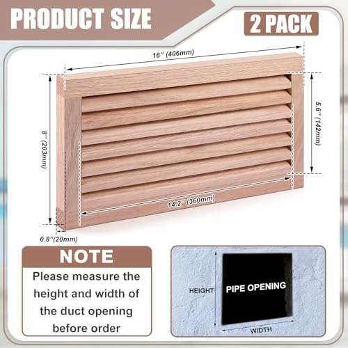 Weysat 2 Pcs 8 x 16 Inch Oak Hardwood Air Return Vent Cover Unfinished - Image 2
