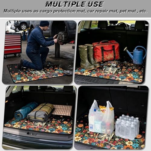 Colorful Flower Skull SUV Car Trunk Mat 29"x39" - Image 3