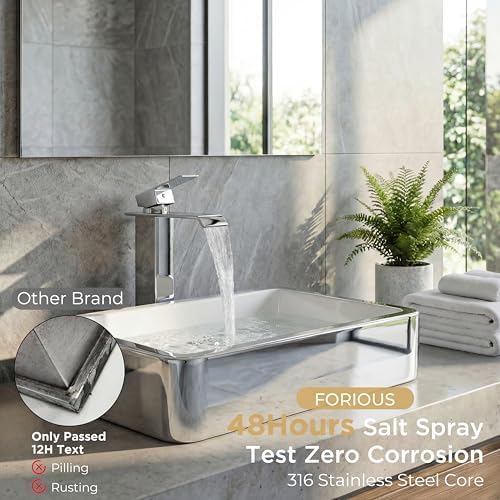 FORIOUS Vessel Tall Bathroom Sink Faucet 1 Hole Single Handle Chrome - Image 5