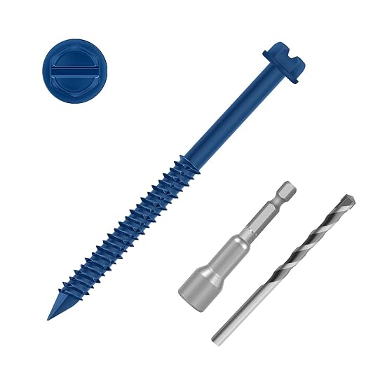 1/4" x 3-1/4" Blue Hex Head Concrete Screw Anchor Kit by Etauwe
