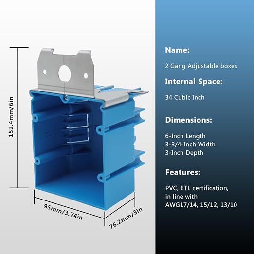 2 Gang Electrical Box Adjustable, 34 cu in - Image 3