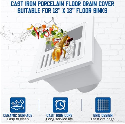 1 Pcs Cast Iron Porcelain Grate Floor Drain Cover 9-1/4 W x 9-1/4 L x 1-1/4h - Image 3