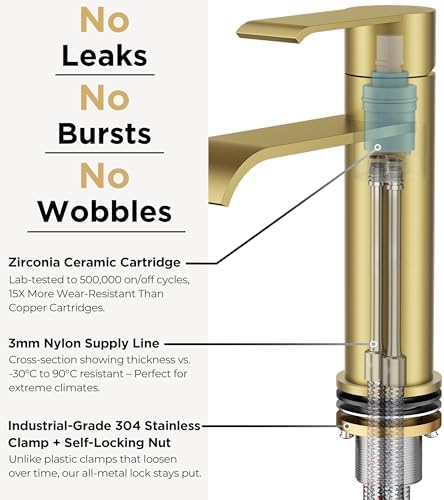 FORIOUS Waterfall Bathroom Faucet Single Hole Brushed Gold - Image 5