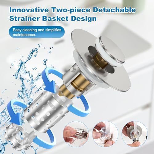 Hibbent Universal Bathroom Sink Drain Strainer, 3 in 1 Pop Up Stopper - Image 3