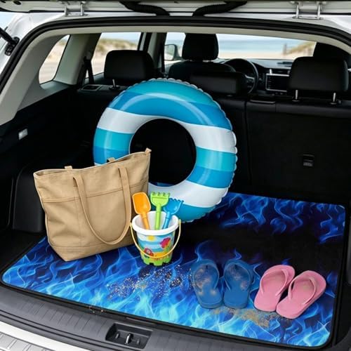Blue Fire Print Work Trunk Mat Heavy Duty Foldable Cargo Liner - Image 2