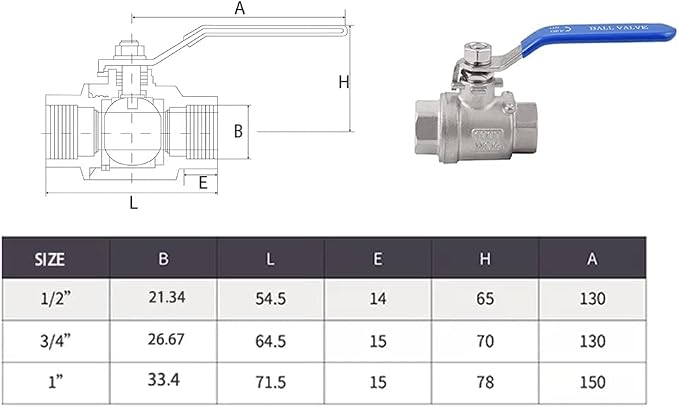 Wantmatch 1/2" Female NPT Ball Valve 304 Stainless Steel Full Port Ball Valve - Image 6