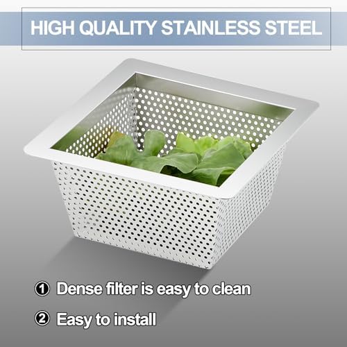 Tuanse 1 Pcs 10 x 10 x 5'' Stainless Steel Commercial Floor Drain Strainer - Image 4