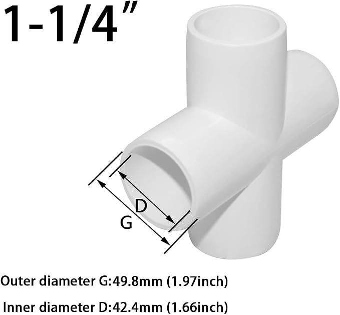 1-1/4 Inch Cross PVC Fitting 4 Way Connector, Furniture Grade Corner Fittings - Image 2