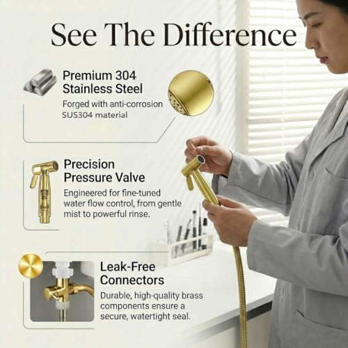 BARROCK Handheld Bidet Sprayer for Toilet, Stainless Steel Metal Made Baby - Image 6