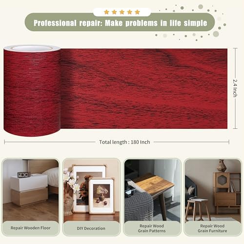 Besezx Wood Grain Tape, 2.4" X15', Self Adhesive Wood Grain Repair Patch - Image 2