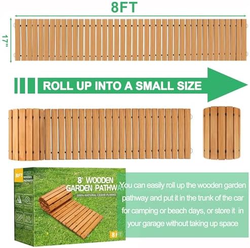 RELIANCER 8' Wooden Garden Pathway, Outdoor Roll Out Cedar Straight Walkway - Image 2
