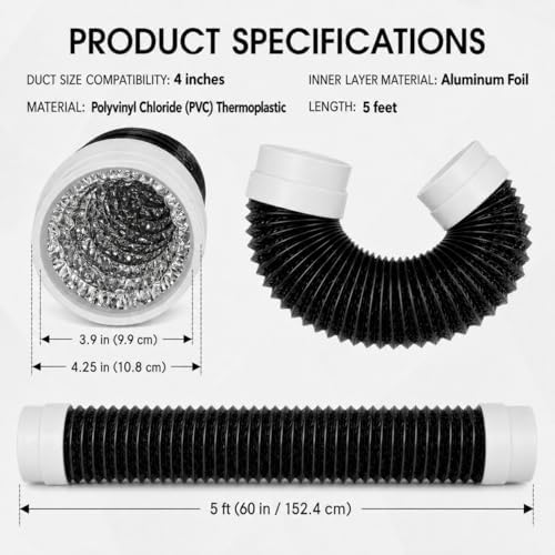 5FT Dryer Vent Hose 4 Inch, Flexible Aluminum Dryer Exhaust Hose - Image 2