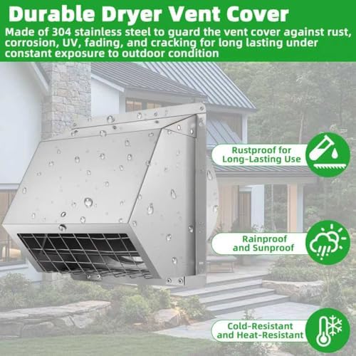 6 Inch Wall Vent Cover Dryer Vent Cover Outside, 304 Stainless Steel Exhaust - Image 5