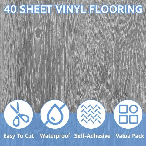 AKOLAFE 40 Sheet Vinyl Flooring 12x12 Inch Peel and Stick Floor Tile Waterproof - Image 3